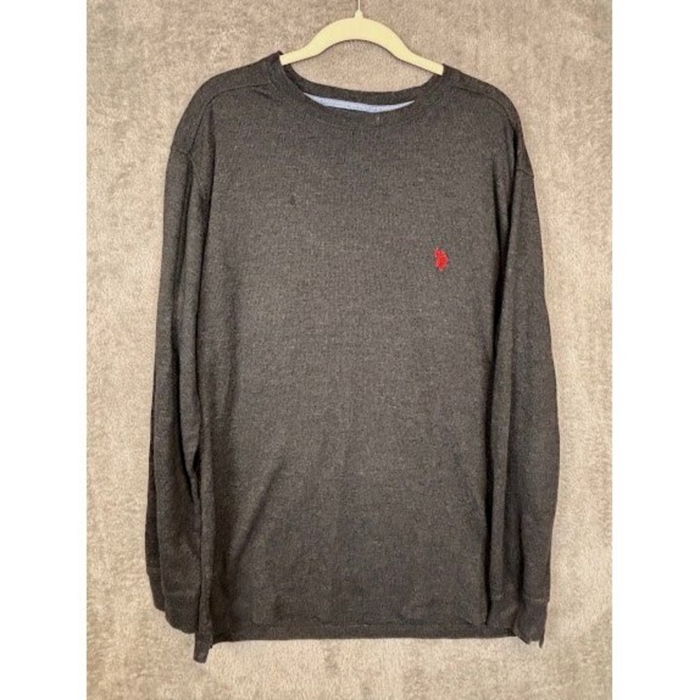 US Polo Assn Mens XXL Charcoal Grey Waffle Knit Thermal Long Sleeve Shirt Logo